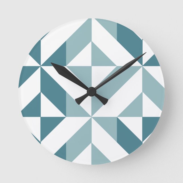 Horloge Ronde ZigZag géométrique vert turquoise à deux tons (Recto)