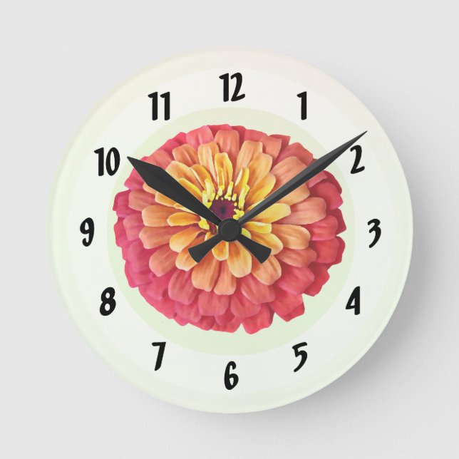 Horloge Ronde Zinnia dans les tons d'orange (Recto)