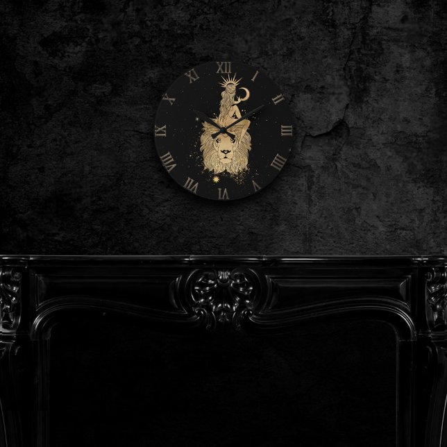 Horloge Ronde Zodiac Leo | L'or cosmique et l'astrologie noire G (Créateur téléchargé)