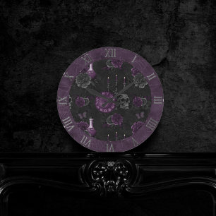 Horloge Ronde Zodiac Magie   Plum violet foncé Roses de crâne go