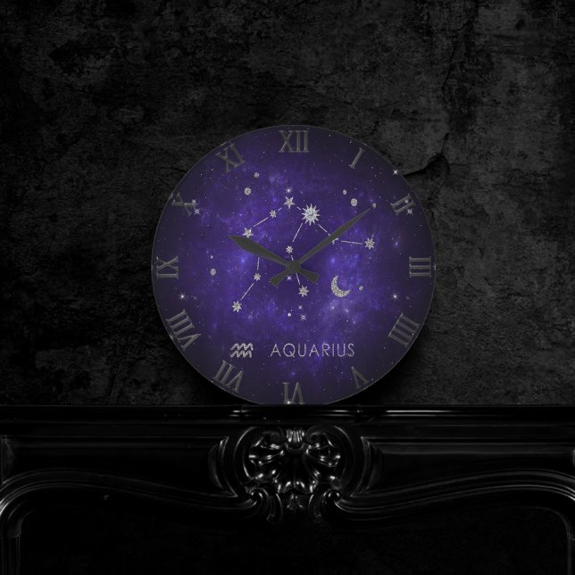 Horloge Ronde Zodiac Purple Aquarius | Horoscope astrologique (Créateur téléchargé)