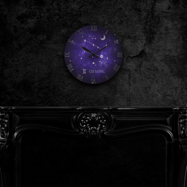 Horloge Ronde Zodiac Purple Gemini | Cosmic Astrology Horoscope (Créateur téléchargé)