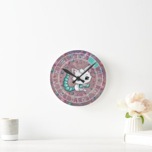 Horloge Ronde Zodiac Scorpio Cute Chat Roue Planète Astrologie