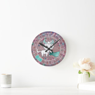 Horloge Ronde Zodiac Taurus Cute Chat Roue Planète Astrologie