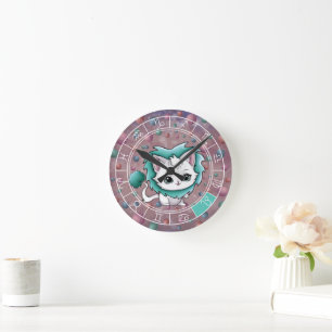 Horloge Ronde Zodiac Virgo Cute Chat Roue Planète Astrologie