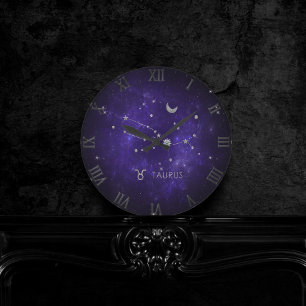 Horloge Ronde Zodiaque de Taurus pourpre   Horoscope d'astrologi