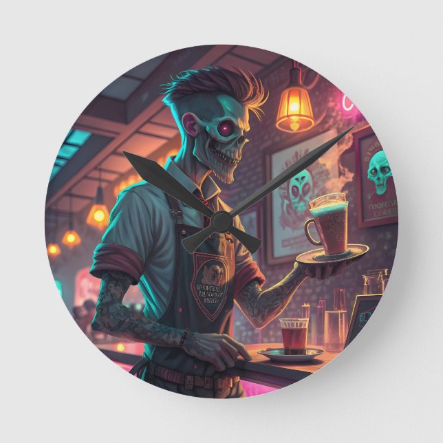 Horloge Ronde Zombie Café | Spooky Urban Halloween clock  (Recto)