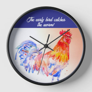 Horloge Rooster Aquarelle Poulet Oiseau Cockerel Ferme Gar