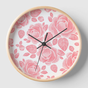 Horloge Rose aquarelle rose - Floral romantique
