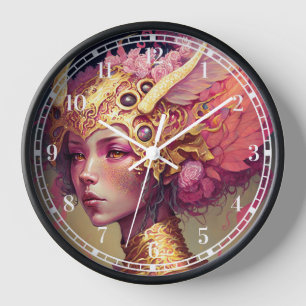 Horloge Rose Dragon femme Imaginaire Art