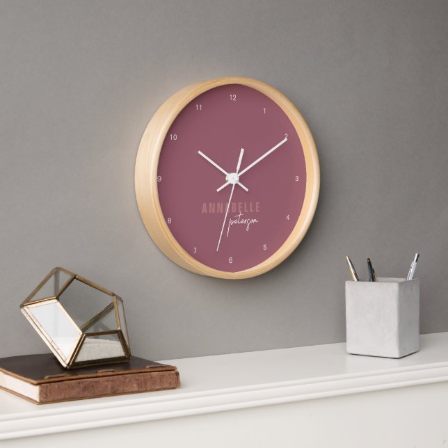 Horloge Rose Dusty moderne Script minimal personnalisé (Bureau)