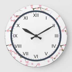 horloge rose et blanche en fleurs de cerisier