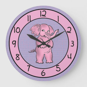 Horloge rose et pourpre adorable d'éléphant pour