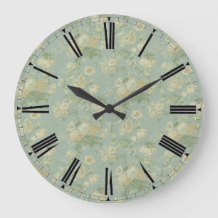 Horloge rose florale verte vintage élégante