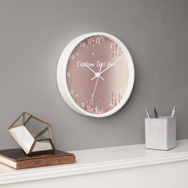 Horloge Rose Gold Parties scintillant personnalisé Nom du  (Bureau)