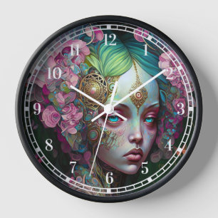 Horloge Rose Green Elf Fairy Femme Imaginaire Art