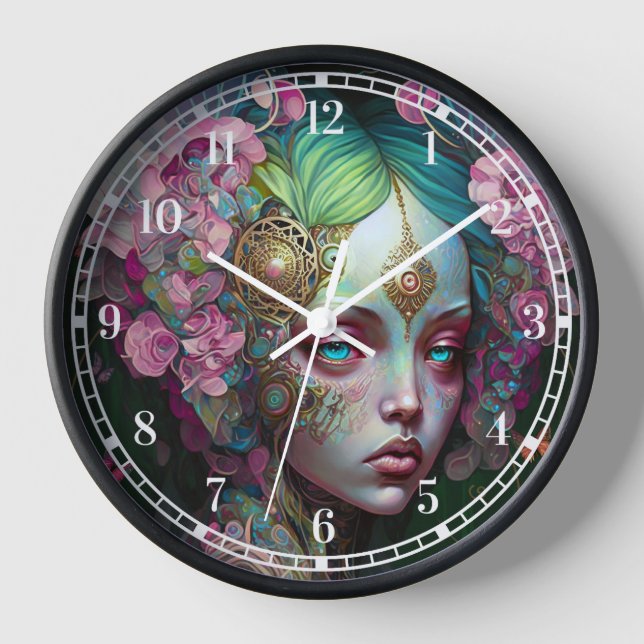 Horloge Rose Green Elf Fairy Femme Imaginaire Art (Recto)