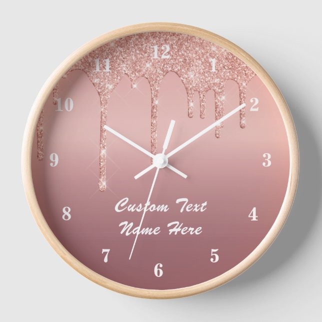 Horloge Rose Parties scintillant or personnalisé texte cad (Recto)