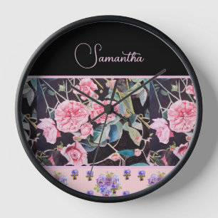 Horloge Rose rose roses aquarelle vintage personnalisable