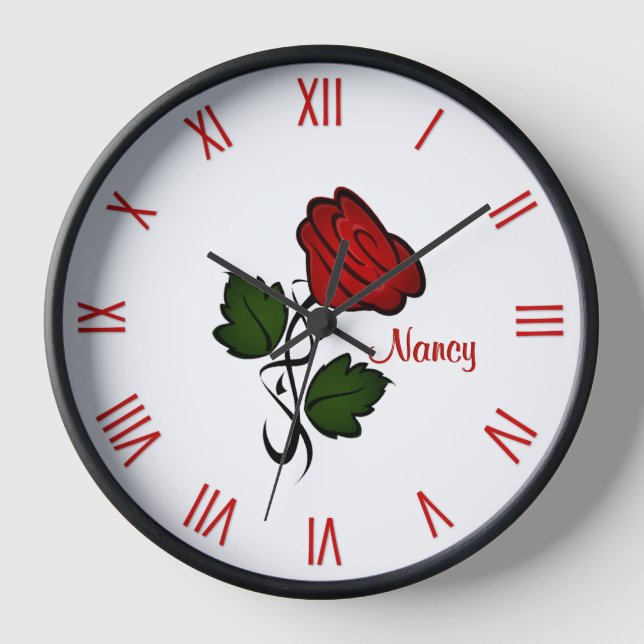 Horloge Rose Rouge avec Noms en Chiffres Romains (Recto)