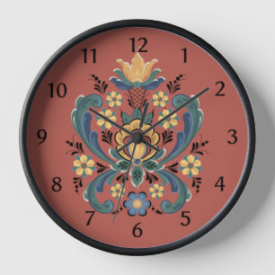 Horloge Rosemaling en rouge et en or