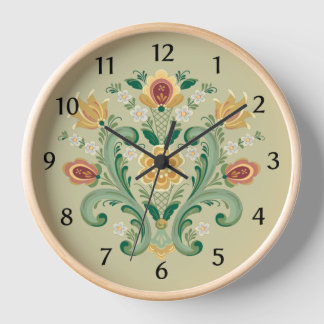 Horloge Rosemaling en vert et en or