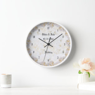 Horloge Roses blanches romantiques mariage cadeau 24h/24