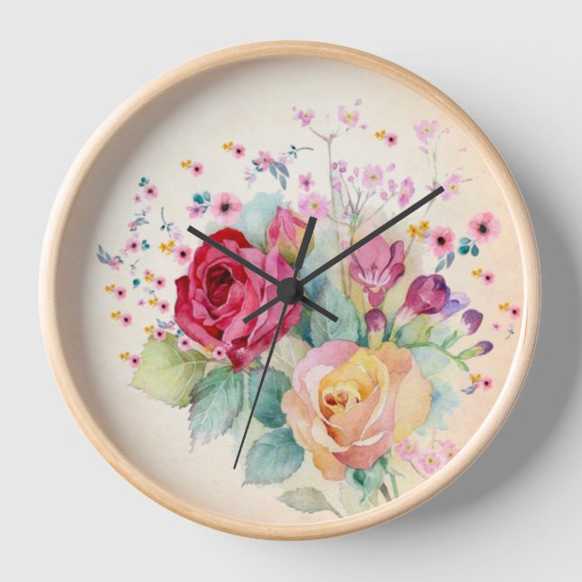 Horloge Roses fleurs sur Ecru  (Recto)