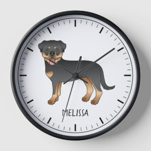 Horloge Rottweiler noir et feu Chien de dessin animé migno