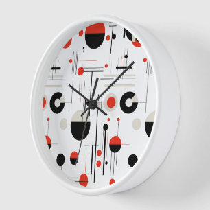 Horloge Rouge blanc noir Bauhaus formes géométriques motif