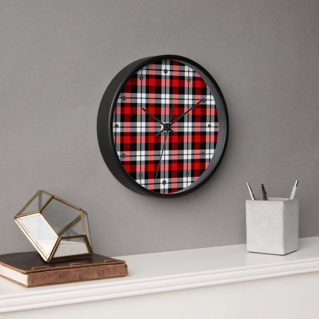 Horloge Rouge Blanc Noir Buffalo Check Plaid Motif (Bureau)