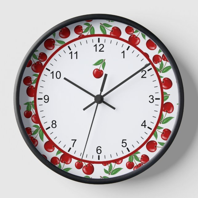 Horloge Rouge Cerises Graphisme Retro Style encadré (Recto)