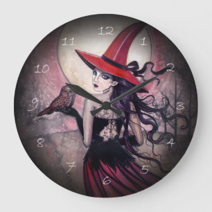 Horloge rouge de Halloween Wiccan de sorcière et