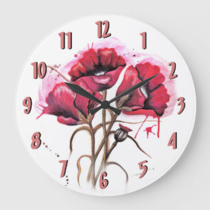 Horloge rouge de pavots d'aquarelle