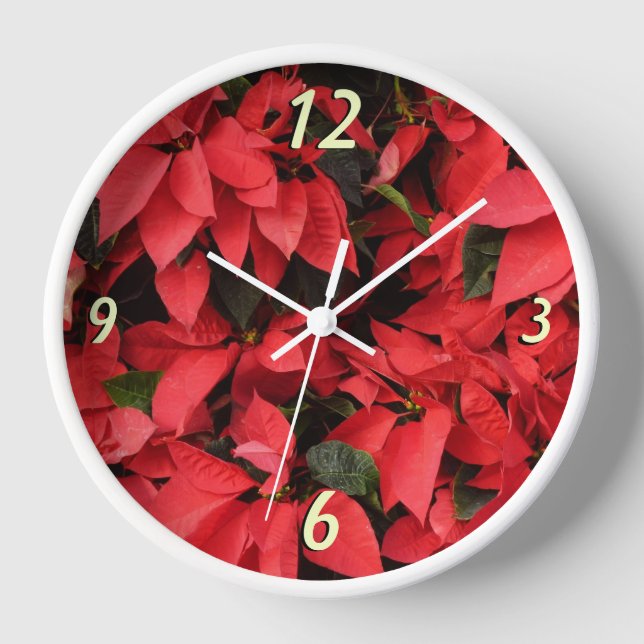 Horloge Rouge Poinsettias II Noël Fête Florale (Recto)