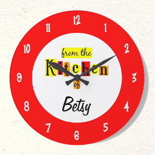 Horloge rouge rétro personnalisée depuis la cuisin