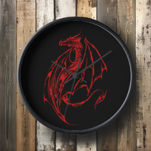 Horloge Rouge Tribal Dragon Noir