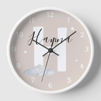 Horloge Round White Wood Frame Neutral Nursery Wall Clock