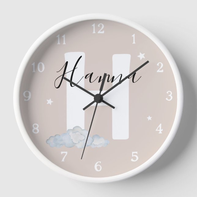 Horloge Round White Wood Frame Neutral Nursery Wall Clock (Recto)