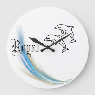 Horloge royale dauphin, cadre rond en bois naturel