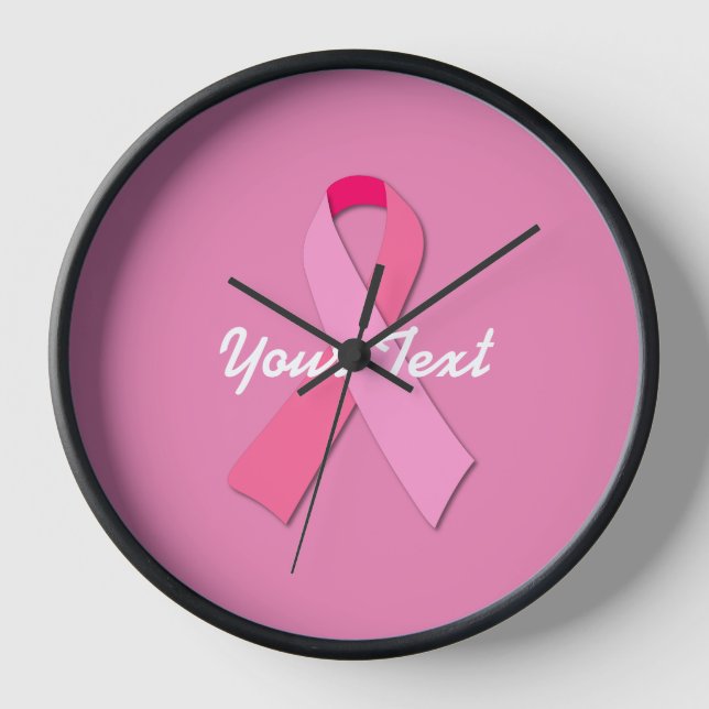 Horloge Ruban rose avec texte personnalisé (Recto)