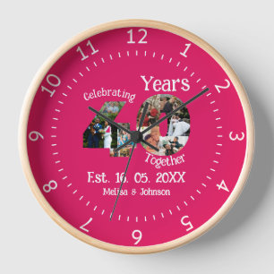 Horloge Ruby Red 40th Mariage Anniversary 11 Photo Collage