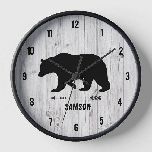 Horloge Russe Ours Farmhouse Blanc Plank Cabine (Recto)