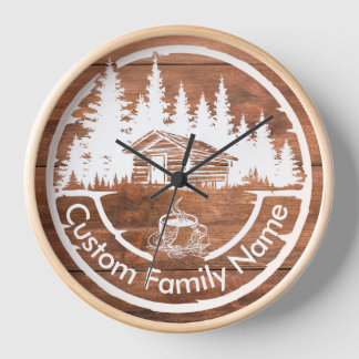 Horloge Rustic Cottage Cabin Barn | Custom Family Name