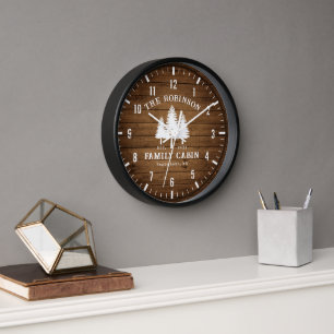 Horloge Rustic Country Famille Cabines Arbres Bois Planche