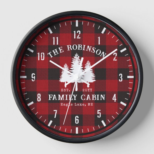 Horloge Rustic Country Family Cabine Tree Red Buffalo Plai (Recto)