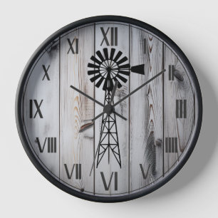 Horloge Rustique Vintage en bois blanc Ferme et moulin