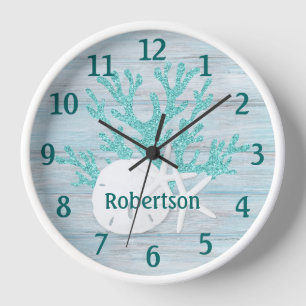 Horloge Sable Dollar Starfish Plage côtière Nom du bois