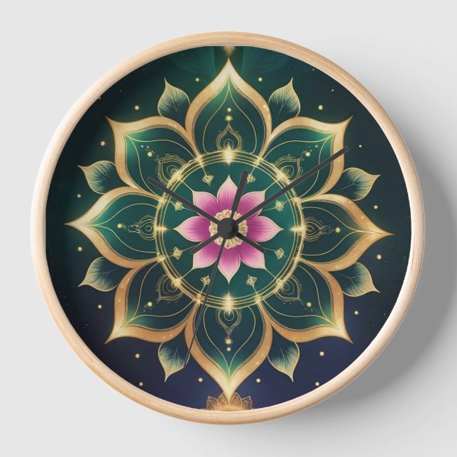 Horloge Sacré Lotus Moon Mandala - Aura céleste (Recto)