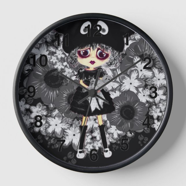 Horloge Sad Goth Girl - Kawaii Chibi dessin animé Grande h (Recto)